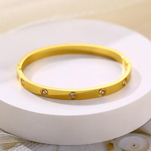 Women's Stainless Steel 18K Gold-Plated Cubic Zirconia Bracelet, Love and Friendship Jewelry Bracelet, Cuff Crystal Jewelry for Mother's Day, Father's Day, Valentine's Day, the Best Gifts for Married and Birthdays - color: Zircon Gold