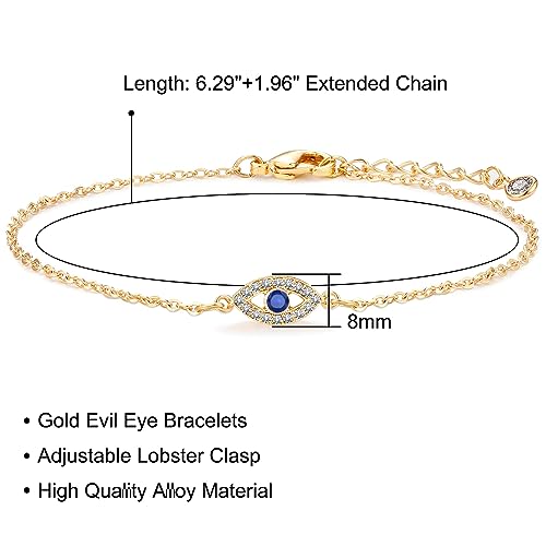 Fesciory Evil Eye Bracelet for Women, Gold Plated Adjustable Chain Jewelry | Blue Evil Eye Charm Bracelet, Lucky Amulet Symbolism, Dainty Adjustable Chain, Daily wear, Jewelry gifts - color: Gold-1