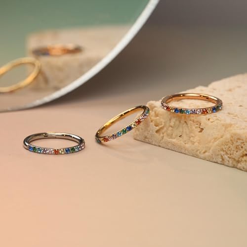 FUNLMO 20G 18G 16G 12G Nose Ring Hoop Conch Rook Daith Helix Tragus Piercing Jewelry 316L Surgical Steel Cartilage Earring Conch Hoop Earring Septum Jewelry Belly Lip Ring 5mm to 14mm - color: Silver-Multicolor CZ, 1pc