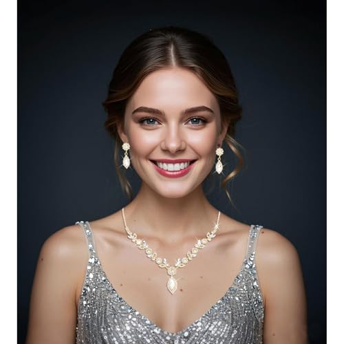 Bridal Jewelry Set for Wedding Prom Jewelry Set for Women Sparkly Rhinestone Necklace Earrings Bracelet Sets for Bride Bridesmaid Quinceanera Costume Accessories - style: E