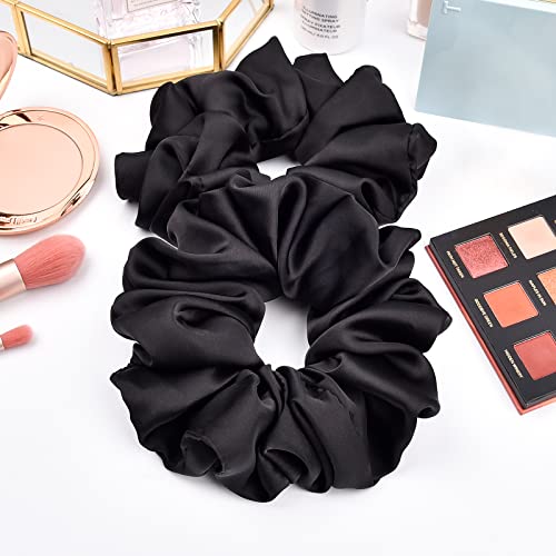 Black Big Scrunchies for Women 6.3Inches Large Scrunchie Satin Oversized Silk Thick Elastic Hair Ties Jumbo Hair Scrunchies 6 Pack (Black) - color: Oversized Black, size: 1 Count (Pack of 6)