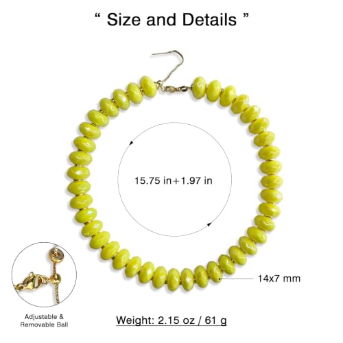 Colorful Chunky Acrylic Beaded Choker Necklaces for Women | Multicolor Faceted Beads, Sturdy Metal Chain, Adjustable Detachable, Lightweight, Summer Boho, Sparkly Statement Jewelry Gift - color: Light Yellow