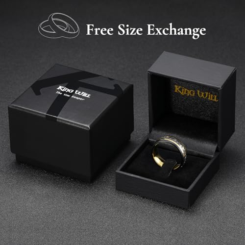 King Will Black Tungsten Rings for Men Hammer Wedding Band | Black, Grooved, Hammer Wedding Band Gold Groove, Sand Inlay, Everyday Wear - color: Meteorite & Golden Foil