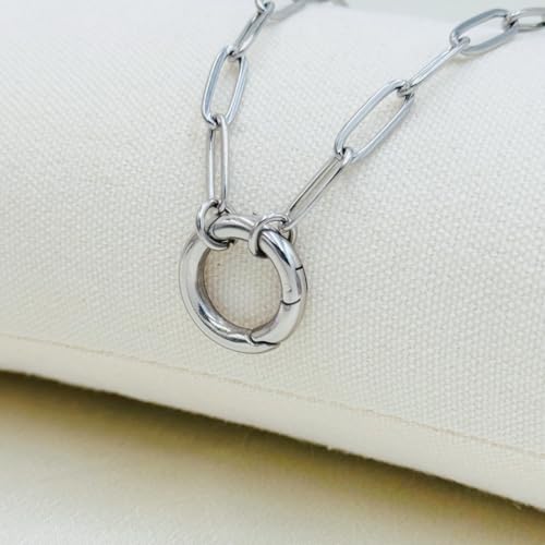 14K Gold Plated Paperclip Chain Necklace,Open Carabiner Spring Clasp for DIY Add-On Pendant Adjustable Gold Necklace for Women - color: SILVER