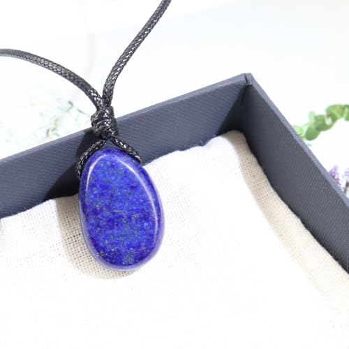 Natural Gemstone Pendant Necklace Healing Crystal Stone Choker Necklace Adjustable Waxed Black Rope for Men - color: Lapis Lazuli
