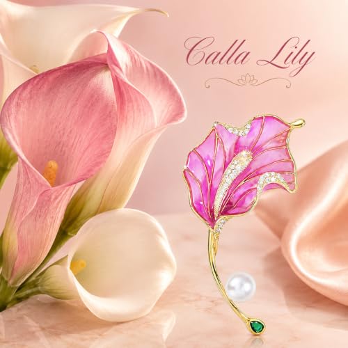 Flower Brooch for Women Rhinestone Pearl Zirconia Flower Lapel Pin Birthday Holiday Gift for Mother Wife Girlfriend - color: 03 Calla Lily-2