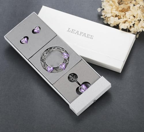 Leafael Necklace Gift Set for Women, Infinity Love Birthstone Heart Pendant with Matching Earrings and Bracelet, for Mom and Wife, Silver Plated - color: 06-Set-June-Light Purple