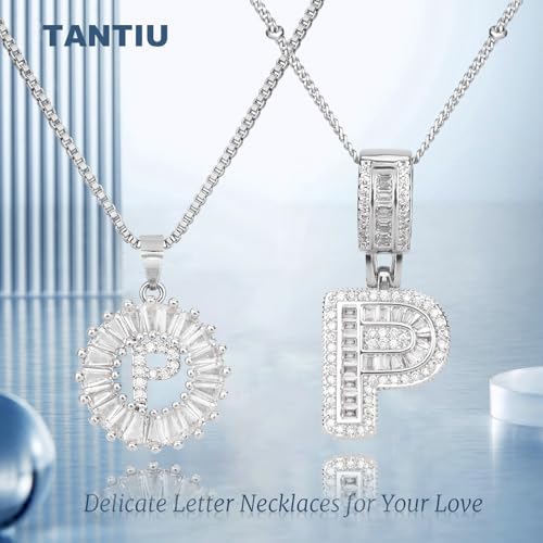 14K Gold Plated Alphabet Necklace Cubic Zirconia Letter Pendant, Personalized Name Jewelry Gift for Women, Customizable A-Z, Birthday/Mothers Day Gifts for Womens - color: White Gold, style: Style-P