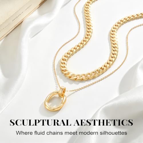 14K Gold/Silver Plated Dainty Snake Chain Layered Necklace for Women | Irregular Oval Pendant Minimalist Dainty Statement Gold Layering Everyday Jewelry - color: Gold - Matte