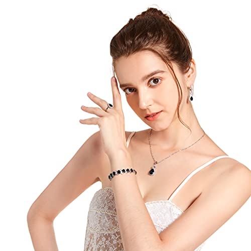 LMXXVJ Women Jewelry Set Platinum Plated Necklace Open Ring Earrings Bracelet Set,Birthday/Anniversary Mother’s Day Jewelry Gifts for Mom/Wife/Sister/Best Friend - color: Black