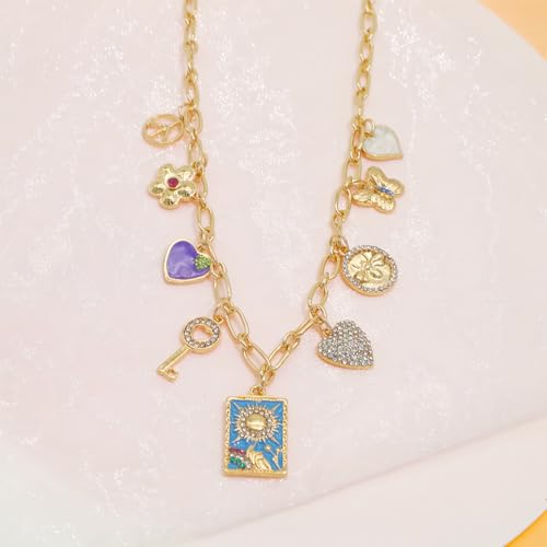 JNF Cute Shell Conch Boho Charm Necklace for Women Sun Moon Star Coin Heart Flower Boot Bow Charms Necklaces Summer Beach Jewelry - color: Boho charm necklace