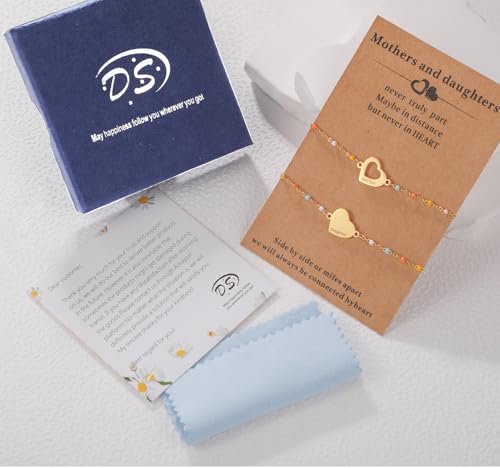 DS Mother Daughter Matching Bracelets,Adjustable Stainless Steel Gift Set | mother’s Day & Birthday Gift Box,Heart Charm,Mommy & Me Style,18K Gold Plated,Hypoallergenic,Daily Wear,Fits Women Teen Girls - color: Gold-3