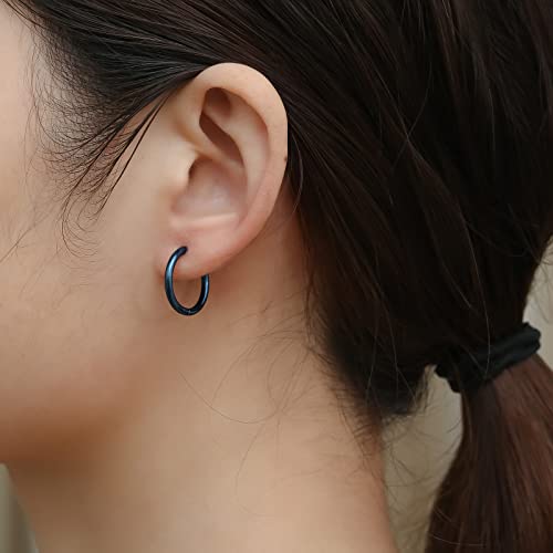316L Surgical Stainless Steel Small Hoop Earrings 8mm 10mm 12mm 14mm Hypoallergenic Huggie Hoop Earrings Helix Lobes Hinged Sleeper Earrings Cartilage Piercings - color: I: Blue (Diameter 8mm/10mm/12mm/14mm),4 Pairs