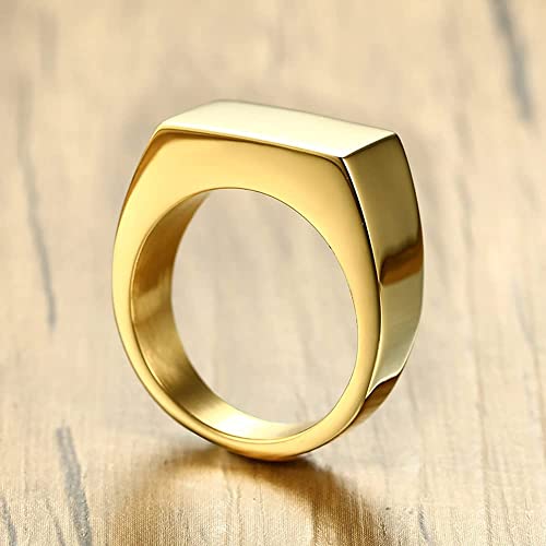 MYNENEY Stainless Steel Square Shape Signet for Men Statement Ring - color: 10 * 16mm Custom-Gold