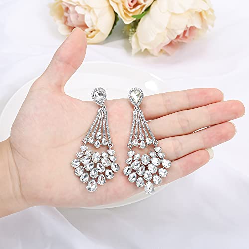 Flower Teardrop Bridal Wedding Dangle CZ Earrings in Silver/Gold Tone for Women Girl Bride Gift … - color: B-teardrop 3