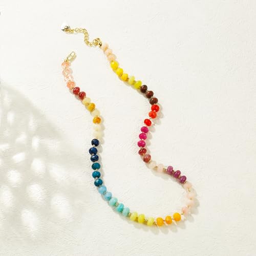 Gemstone Beaded Necklace for Women Colorful Natural Stone Freshwater Pearl Surfer Beach Rainbow Necklace Jewelry Gift - color: colorful -03