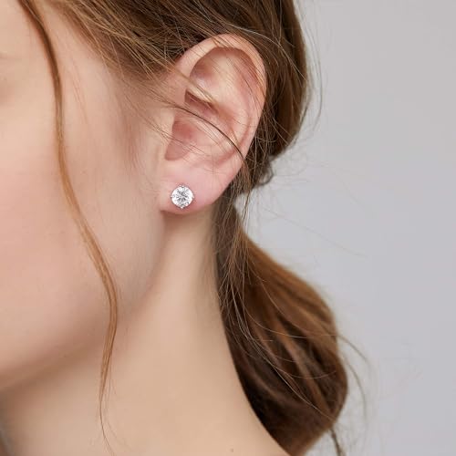 925 Sterling Silver Stud Earrings for Unisex, Stud Earring with 5A+ Cubic Zirconia Hypoallergenic Earrings for Women Men 4MM-8MM - size: 5mm