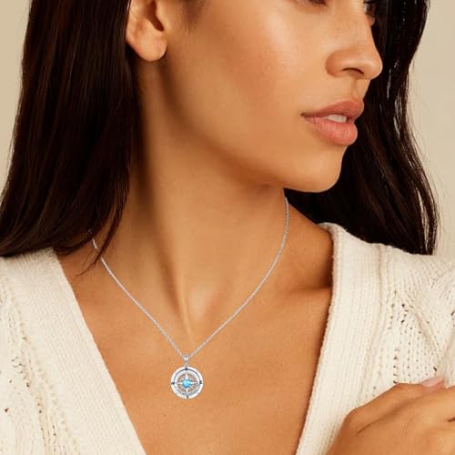 Compass Necklace Sterling Silver Nautical Graduation Gift | 925 Sterling Silver compass pendant with meaningful nautical design, jewelry for women, graduation and travel gift - color: Blue-5