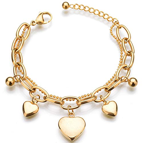 Jude Jewelers Stainless Steel Heart Charm Linked Chain Strand Bracelet - color: Gold