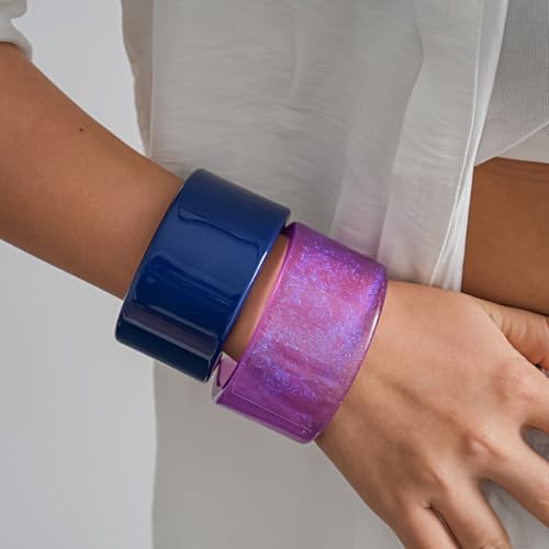 Colorful Acrylic Resin Open Bracelet Geometric Simple Transparent Tortoiseshell Acetate Plate Cuff Bangle Lightweight Chunky Thick Thin Wide Face Plastic Bracelet for Women Jewelry - color: A dark blue