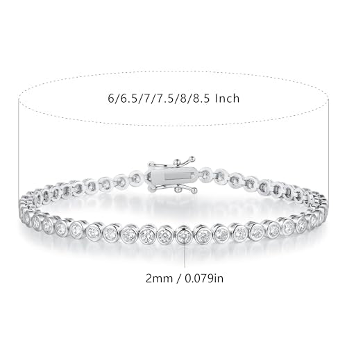 Tennis Bracelet for Women, White Gold Plated with Bezel Clear 3mm Round Cut Cubic Zirconias - size: 7 inch