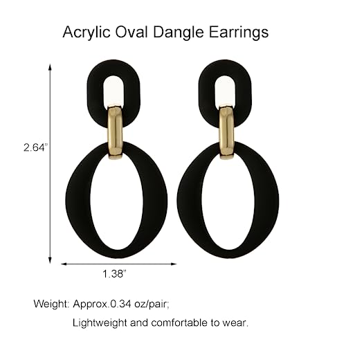 RUOFFETA Acrylic Rectangle Earrings, Fashion Acrylic Square/Oval/Hoop Statement Drop Earrings for Women - color: Black Oval