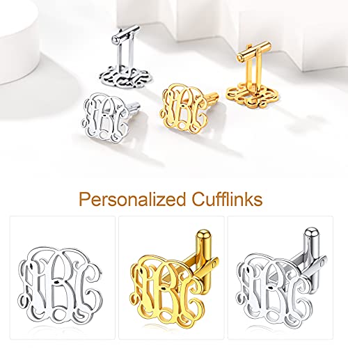 Custom4U Custom Photo Cufflinks for Men Father of the Bride Gifts - color: E-Monogram-Steel