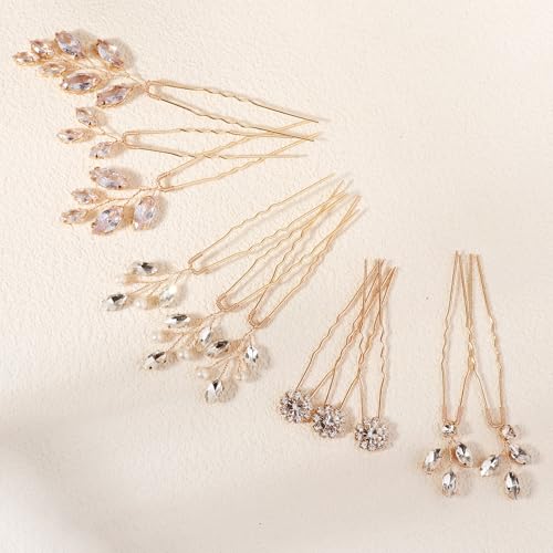 11 Pieces Bride Hair Pins Rhinestones Hair Accessories for Women Crystal Hair Piece for Wedding Bride Women Bridesmaids - color: 02 Gold-TJ-1211