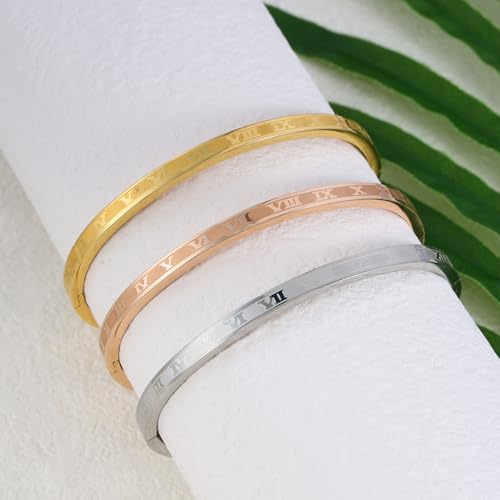 4/6/8mm Numeral Bangle Stainless Steel Engraved Unisex Bracelet Inspirational Gifts for Her - color: Silver, size: 4mm