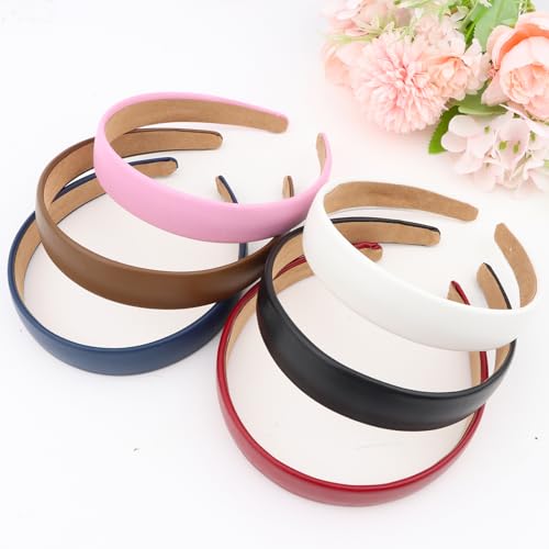 Wecoe 6pcs PU Leather Headband Wide Fashion Head Band for Women Girls | Assorted pastel shades for versatile daily looks, soft inner for cozy wearing