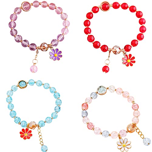 5 Pcs Colorful Flower Charm Bracelets Set Handmade Crystal Beaded Daisy Bracelets for Women Jewelry - color: D
