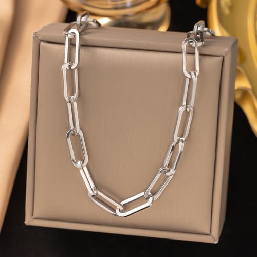 Chunky Chain Necklace for Women Men Bold Gold Statement Jewelry Trendy Layered Accessory - color: A-Chunky silver Necklace