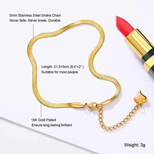 Gold Anklets for Women Waterproof,18K Gold Plated Anklet for Women Snake Chain Link Dainty Ankle Bracelets Summer Beach Jewelry - color: 3mm-Gold