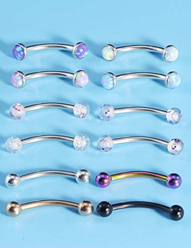 Jenxnjsjo 16g 8/10mm Eyebrow/Rook/Snug/Vertical-Labret/VCH/Snake-Eyes/Anti-Tragus/Cartilage/Daith/Belly-Button/Bridge/Hood/Surface Curved Barbell Piercing Jewelry for Women Men - color: Opal-B / Glitter / Ball, size: 8mm