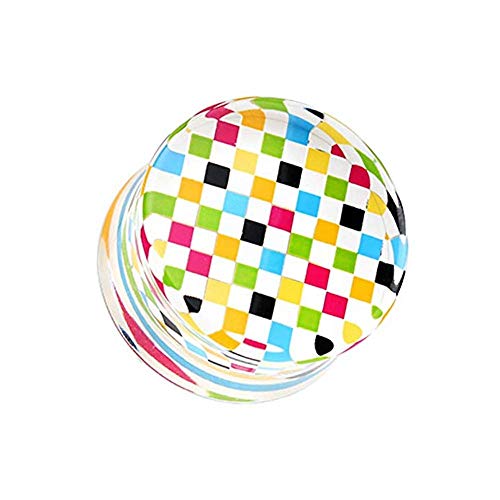 Classic Checker Inlay Double Flared Ear Gauge Plug - style: 1" (25mm), Rainbow
