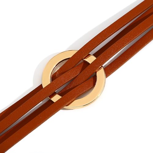 hotoo Circle Charm Bracelets for Women Handmade Leather Wrap Bracelets for Couples Friendship Bracelet Bohemian Cuff Bangle Boho Jewelry Gift - color: New Brown