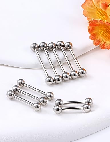 16G 14G 12G Nipple Piercings Tongue Rings Externally/Internally Threaded Hypoallergenic 316L Surgical Steel Nipple Tongue Barbell Piercing Jewelry for Women Men 12mm 14mm 16mm 19mm 22mm - color: 16G/Externally Threaded/12mm-22mm Bars/5mm Balls