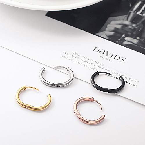 316L Surgical Stainless Steel Huggie Hoop Earrings 6mm 8mm 10mm 11mm 12mm 14mm Hypoallergenic Earrings Hoop Cartilage Helix Lobes Hinged Sleeper Earrings For Men Women - style: B04: 8mm Rose Gold(THK 2.0mm)