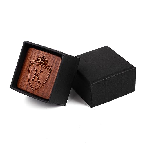 Mens Initial Silver Cufflinks A-Z Alphabet Letter Steel Cuff Links with Engraved Walnut Wood Box Groom Groomsman Wedding Set… - style: K
