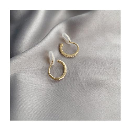 Clip On Earrings for Women 14K Gold Plated Hoop CZ Huggie Hoops Small Adjustable Non Pierced Fake Golden Earrings Invisible Hoop Clip On Earrings - color: 1 Pair Gold
