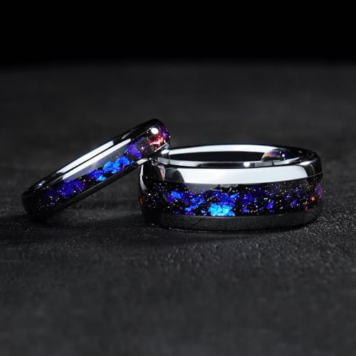 4mm 6mm 8mm Tungsten Rings With Various Inlay Materials Couples Matching Engagement Wedding Promise Matching Ring Set for Women Men - color: Silve Orion 8mm