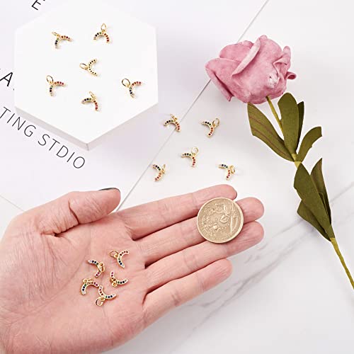 Beadthoven 20pcs Real 18K Gold Plated Rainbow Crystal Charm Pendants Colorful Half Round Circle Cubic Zirconia Charm Beads with Jump Ring for DIY Jewelry Making Tiny Dangle Accessories - color: Rainbow-Mixed