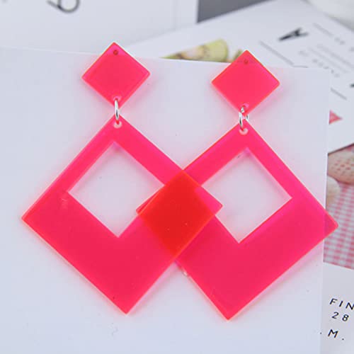 Lightweight Unique 80s Retro Acrylic Dangle Earrings Geometric square Neon Drop Dangle Earrings for Women Girls Party Costume Accessory