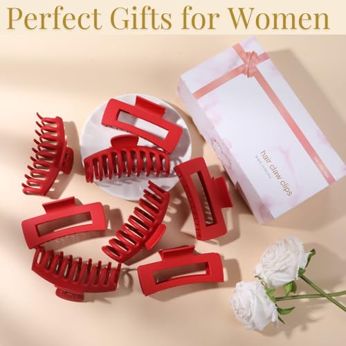 Red Hair Clips for Women - 8 Pack 4.3 Inch Large Hair Claw Clips for Women Thin Thick Curly Hair, Big Matte Banana Clips,Strong Hold jaw clips - color: Red