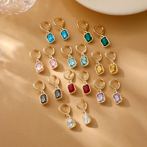 Multicolor Crystal Dangle Studs Earrings Set for Women 925 Silver Hypoallergenic Dangle Earrings Leverback Drop Earring Fashion Cubic Zirconia Leverback Stud Earring Sets Trendy Cubic Zirconia Jewelry Gifts for Women - style: 12-S-G