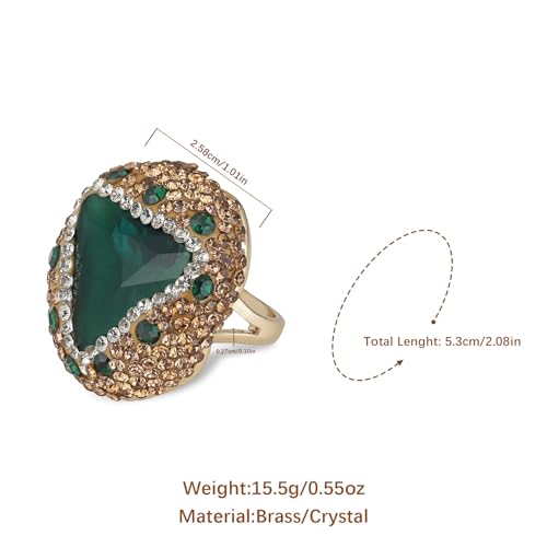 HZMAN Natural Stone Statement Ring for Women, Crystal Paved Bold Cocktail Ring, Adjustable Gold Tone Fashion Jewelry - color: Malachite Green
