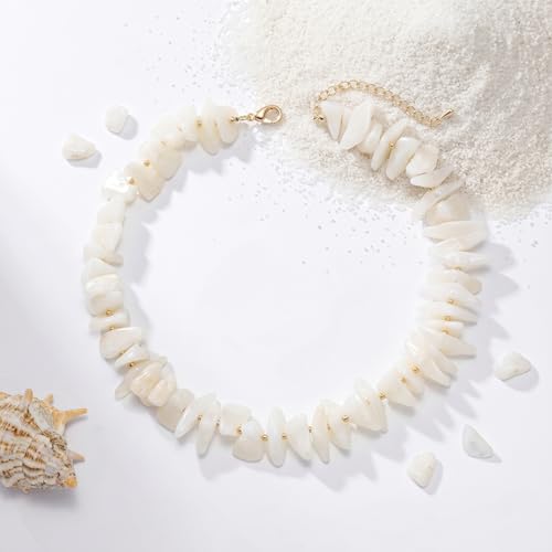 Elegance 11 designs Chunky Heart Necklace for Women, Colorful Acrylic Beaded Statement Puff Heart Necklace, Cute Boho Y2K Choker Necklace for Gift Jewelry - color: White