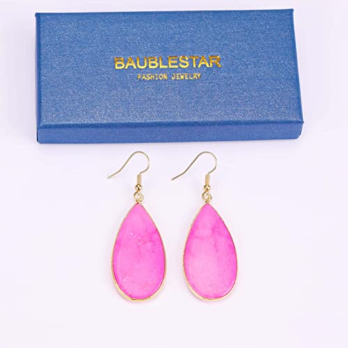 BaubleStar Natural Crystal Healing Stone Earrings Statement Teardrop Dangle Earrings for Women - color: Hot Pink