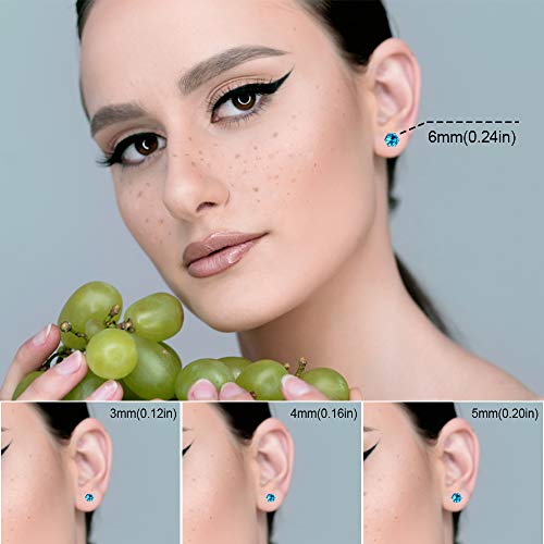 12 Pairs Stainless Steel CZ Stud Earrings for Women, Brilliant Cut Round Cubic Zirconia Stud Earrings, Birthstone Stud Earrings Set - size: 4MM