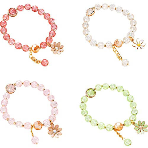5 Pcs Colorful Flower Charm Bracelets Set Handmade Crystal Beaded Daisy Bracelets for Women Jewelry - color: E